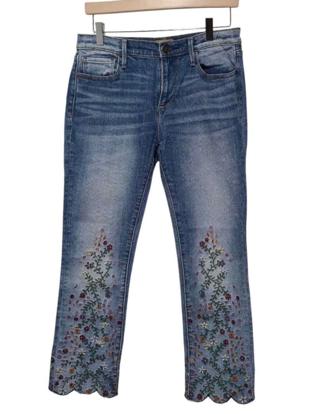 Driftwood Jeans Candace Floral Embroidery Ankle Scalloped Hems Boho jeans Sz 27